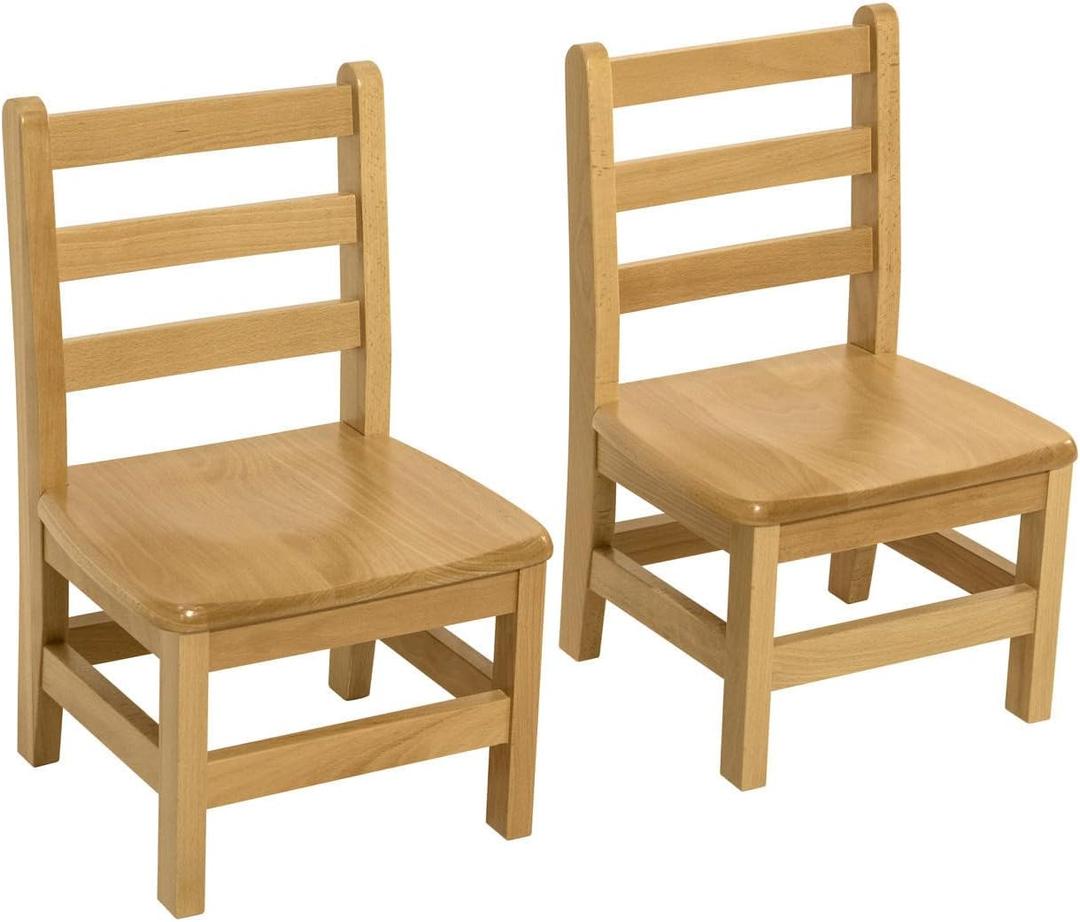Kids Wooden Chair Set, Fully Assembled Youth Ladderback Wood Chairs for Children, 12" Seat Height for Ages 6-8 (Set of Two)