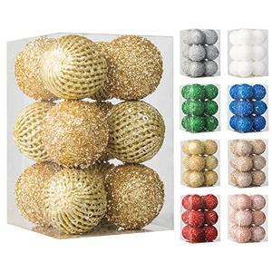 3.15" Christmas Ball Ornaments Glitter Shatterproof Christmas Tree Ornaments Sequin Xmas Hanging Balls Decorations for Wedding Party Holiday(Gold, 12pc-8cm)