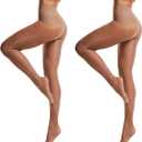 Frola Oil Shiny Stockings Pantyhose 360Seamless Crotch High Waist Smooth Tights for Women (Large, 2pairs Brown)