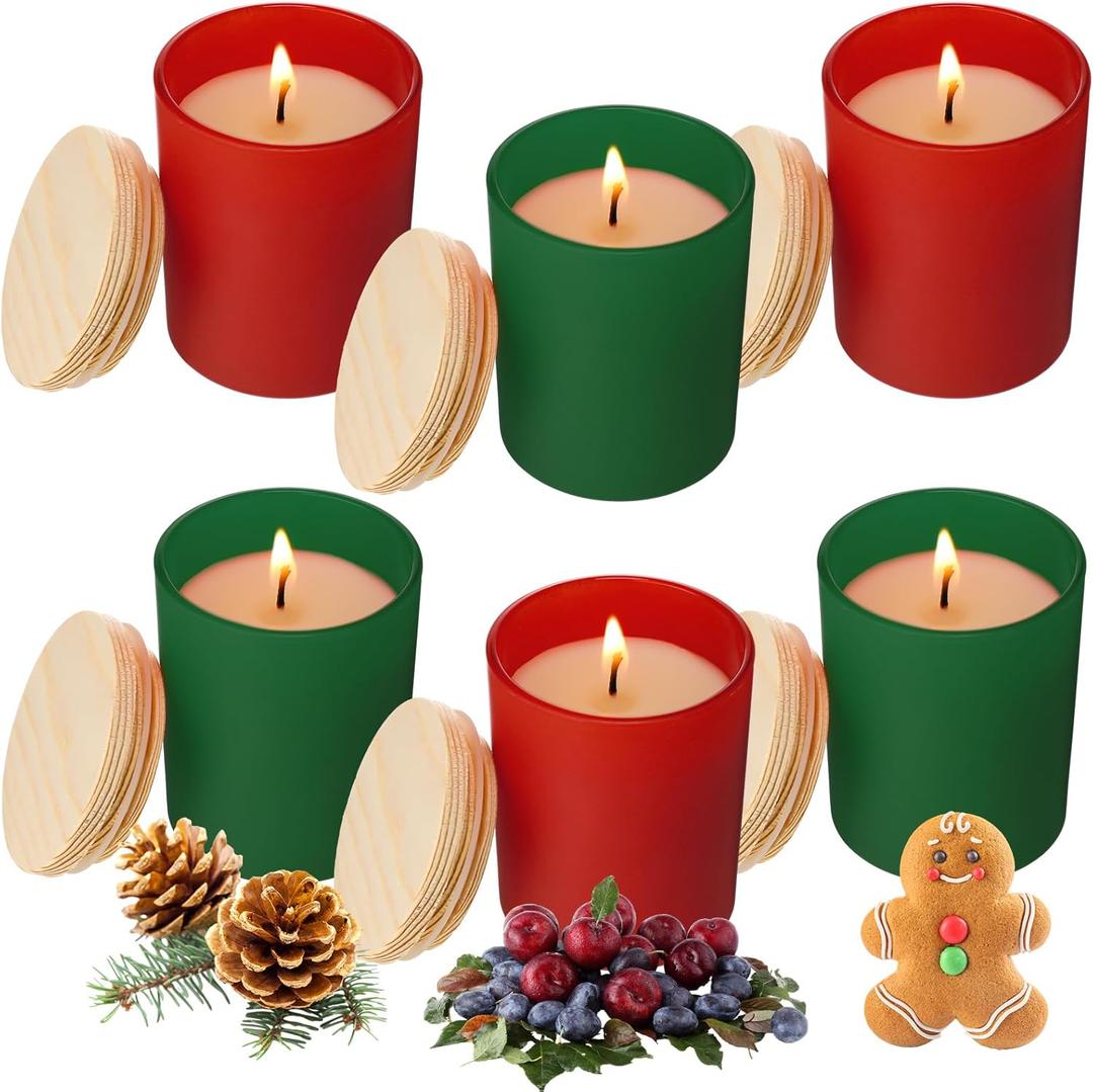 Yuntau 6 Pack Christmas Scented Jar Candles for Home Kitchen Scented Natural Soy Wax, Christmas Candle Gifts Set for Women Men Fragrance of Xmas Tree Spice Cookies