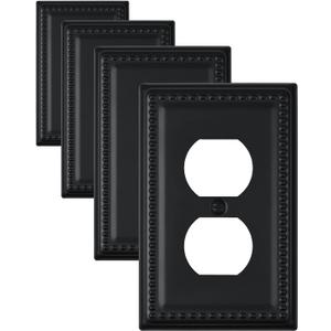 4-Pack Black Outlet Covers, Metal Single Duplex Wall Plates, Decorative Beaded Outlet Plate Covers for Receptacle Light Switch, 3.15" x 4.88", Midsize