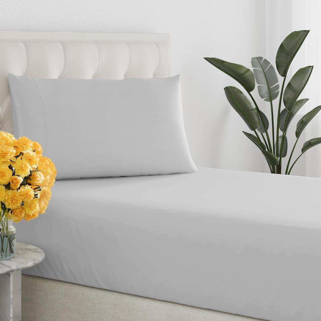 Sleepy Town Twin Size Bed Sheets - 2 Piece - NO Flat Sheet Included - Twin Sheet Set - Soft, Comfy & Cooling - Easy Care - Wrinkle & Fade Free - Brushed Microfiber - Deep Pocket Sheets (French Grey)