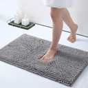 Bath Rugs Chenille Bathroom Rug Mat Non Slip Bath Mat Absorbent Shaggy Extra Thick Soft Shower Carpet Machine Washable Comfortable Grey, 24" x 16"
