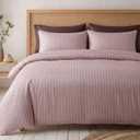 Bedbay Dusty Rose Striped Duvet Cover Set Queen Size, 100% Cotton Sateen Bedding Set, 300TC Soft Minimal Hotel Style Comforter Cover 3 Pieces for All Seasons