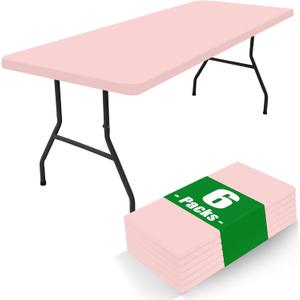 Moosfor Spandex 4 Foot Rectangle Table Cloth 6 Pack, Elastic Fitted Tablecloths for Picnic, Stretch Washable Patio Table Cover for Outdoor, Camping, Banquet and Parties (Pink, 30"x48")
