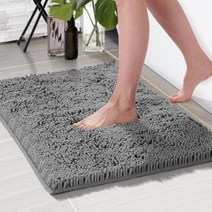 Deconovo Bath Mat 24x17 Inch Non-Slip, Ultra Absorbent, Machine Washable Microfiber Rug for Bathroom Floor, Hotel & Home Use  Oeko-TEX Certified, Quick Dry, Soft Plush Feel Grey