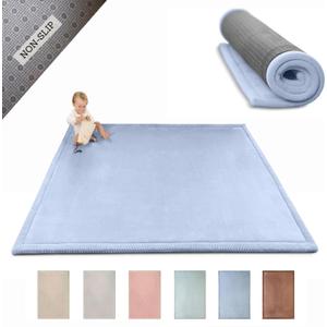 Hakuna Matte CloudSoft Baby Play Mat for Floor 60" x 80" Blue Coral Velvet Memory Foam Rug for Crawling & Cozy Play Non-Slip, Water-Resistant, Easy-CareTummy Time Mat, Playmat for Playpen