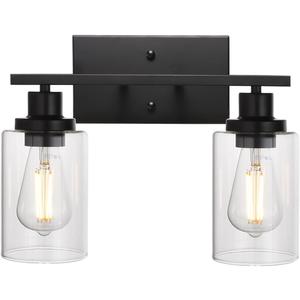 MELUCEE 2-Light Black Wall Sconce Industrial Vintage with Clear Glass Shade and Metal Base, Bathroom Vanity Lights Hallway Light Fixture Sconces Wall Lighting (Patent No.: US D963914 S)