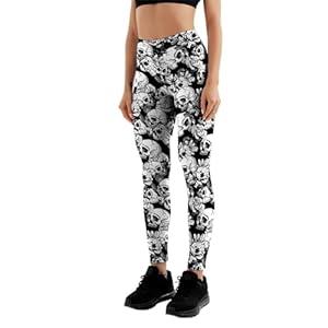 HGZEWX Soft Seamless Funny Flower Graphic Halloween Leggings Fashion Stretchy Legging High Waist Slim Skull Print Halloween Pants for Women Halloween Holidays Party XL