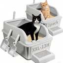 Stainless Steel Cat Litter Box with Lid, Extra Large Metal Litter Boxes for Big Cats & Kitten, XL High Sided Litter Box,Odorless,Non-Stick,Easy Cleaning, Step & Scoop Included (XXL-2PK, Count, 2)