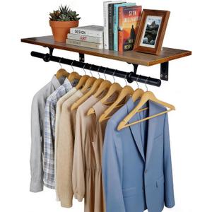 FIRJOY Closet Shelf with Hanging Rod, Heavy Duty (Black, 1 PACK 11.8" x 31.4")