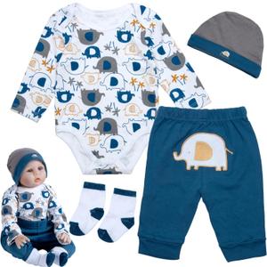 4 Pieces Reborn Baby Doll Clothes Set for 17-22 Inch Baby Boy Dolls Blue Elephant Newborn Dolls Clothes Accessories