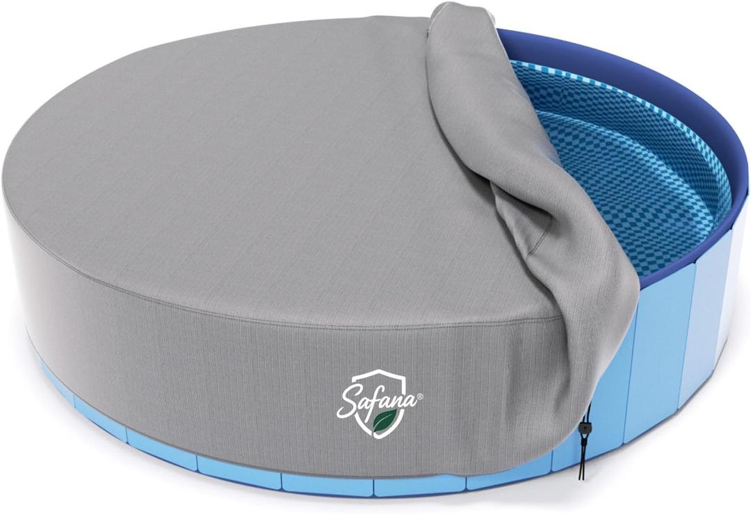 SAFANA 72 inch Dog Pool Cover 71 inch [Upgrade 420D Thickened] 72" Foldable Round Dog Swimming Pool Cover, Portable Dog Pet Bath Pool Cover, Drawstring [New Gray for Superior UV Reflective Protection]