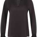Anne Klein Women's Tie Neck Ls Blouse W Stand Collar (Black, M)