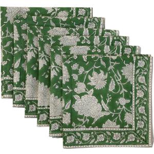 Handblock Print Patterned Cotton Cloth Napkins Set of 6, Washable, Reusable Napkins for Cocktail Parties, Home, Restaurant, Hotel, Event & Everyday Lunch, Dinner, 18" x 18" (Dark Forest Green)