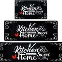 Kitchen Mats for Floor 3 Pieces Set, Non Slip Cushioned Runners Waterproof Comfort Kitchen Rugs and Mats Farmhouse Chef Mat Carpet for Sink,Laundry Room (17*30+17*47+17'*59", Black)