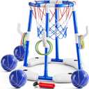 MSKOLER 2 in 1 Pool Basketball Hoop Game for Kids Ages 3 4 5 6 7 Year Old, Floating Pool Toys with 4 Balls, Tossing Game, Summer Outdoor Swimming Water Play, Cool Party Gifts for Kids Adults Age 3-12