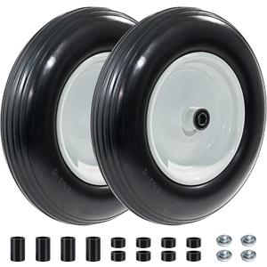 4.80/4.00-8 Flat Free Wheelbarrow Tires - Soild with 3" Centered Hub and 5/8" Extra 3/4" Bearings, 14.5 Wheelbarrow Tire Universal Fit for 4.00-6, 3.50/3.00-8 Tire, Gardon Cart (2 Pack)