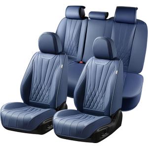 FLORICH Leather Car Seat Covers Full Set, Luxury Automotive Seat Cover, Waterproof Car Seat Covers Front and Back Seats for Most Cars - Blue