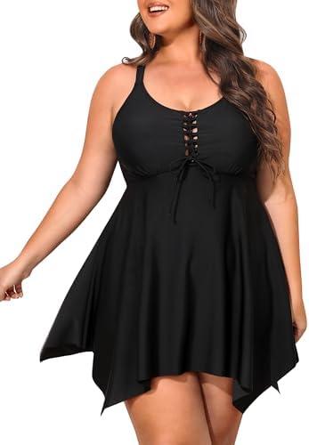 NIeyook Womens Plus Size Tankini Swimsuit 2025 Two Piece Tummy Control Bathing Suits for Women Swim Dress with Shorts 20W Black