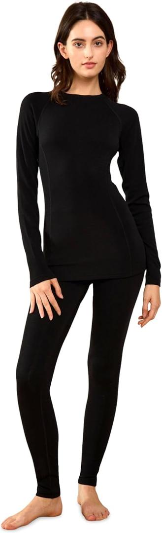 Midweight Merino Wool Base Layer Women Set, Moisture Wicking Warm Women's Thermals Top and Bottom for Ski Snowboard (Small)