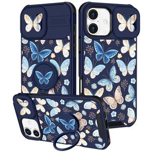 Funermei for iPhone 16 Plus Case - Women Girls Cute Phone Cover Girly Pretty Aesthetic Butterfly Unique Design with Camera Cover and Ring Stand Funda for Apple 16 Plus