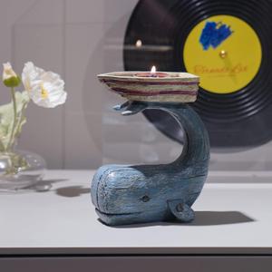 Tealight Candle Holders Home Decorations - Whale Candle Holder for Pillar Candles Nautical Ocean for Table Bathroom Living Room Dcor Gifts 5.25 x 3 x 5.5 Inch Guichifun