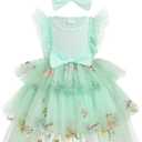 OBEEII Toddler Baby Flower Girl Dress Floral Embroidery Tiered Tulle Tutu Dress with Headband Princess Birthday Party Dress, Size: 9-12 Months