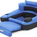 Swimline 9047-A Ultimate Fabric Covered Nylon Swimming Pool Inflatable Floating Chair Lounger w/Footrest, Armrests, Backrest, Headrest, & Drink Holder