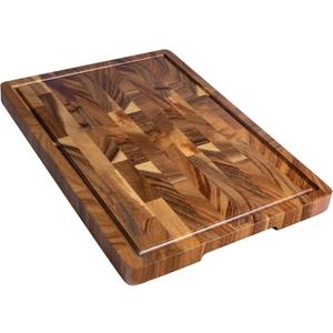 Walnut Wood Cutting Board for Kitchen, End Grain Chopping Board with Juice Groove, Heavy Duty Checkered Board for Cheese and Vegetables, Non-slip Feet 16.5" x 11.6" x 0.8"