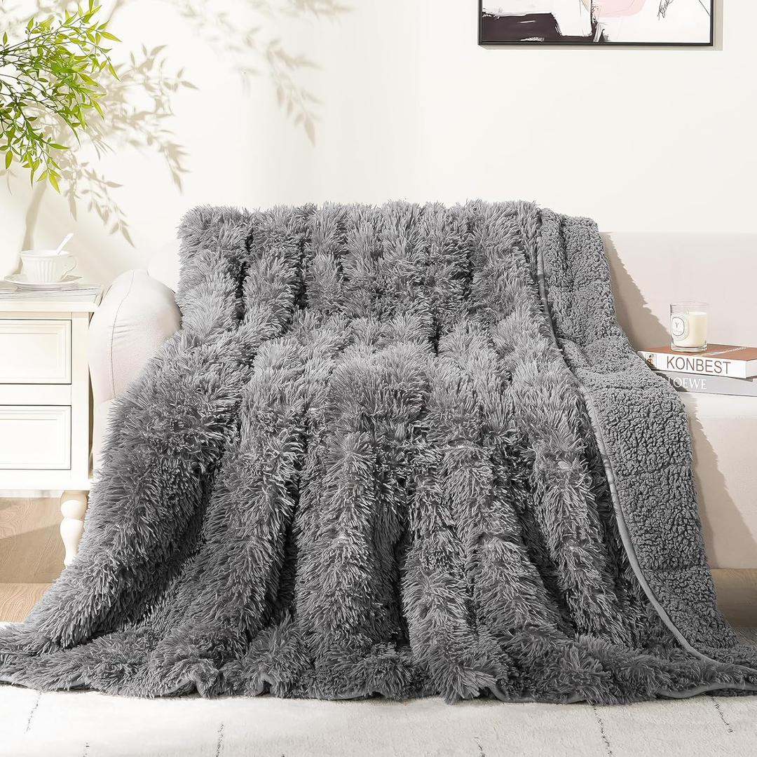 Cottonblue Weighted Blanket 25lbs 60x80 inches for Queen Bed, Faux Fur Sherpa Weighted Blanket for Adults, Plush Cozy Bed Blanket with Glass Beads for Calm and Relax, Grey