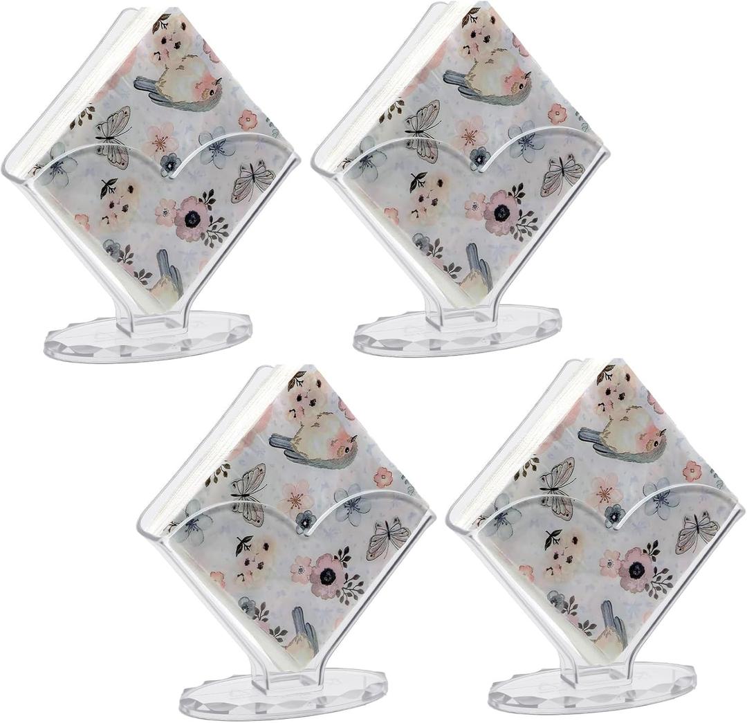 4 Pack Clear Acrylic Napkin Holder, 7 x 4.9 Inch Cocktail Napkin Dispenser for Kitchen, Bar, Restaurant, and Table Decor