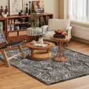 Washable Area Rug 3' x 5 ' Vintage Traditional Persian Mat - Foldable Distressed Non-Slip Machine Washable Carpet for Living Room Bedroom Kitchen Home Decor - Ebony and Taupe