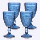 Blue Wine Glasses set of 4, Blue Goblets, Vintage Drinking Glassware, Colored Glassware Set for Party Home Wedding Baby Shower