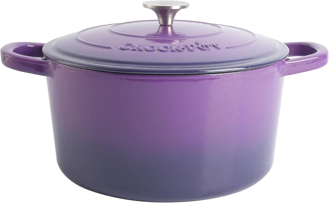 Crock-Pot Artisan 7-Quart Round Enameled Cast Iron Dutch Oven  Lavender Purple, Durable Heavy-Duty Cookware for Slow Cooking, Baking, Roasting with Lid
