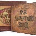 JIMBON Our Adventure Book 180 Pages Scrapbook Photo Album,Retro Style Embossed Letter Leather Cover Travel Diary Journal Scrap Book For Couples,Memory Book For Anniversary Wedding