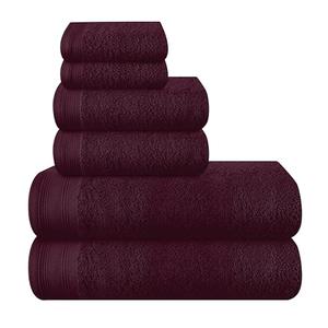 MALLONI HOME Ultra Soft 6 Pack Cotton Towel Set, Contains 2 Bath Towels 28x55 inch, 2 Hand Towels 16x24 inch & 2 Wash Coths 12x12 inch, Ideal Everyday use, Compact & Lightweight - Burgundy