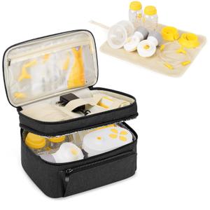 BAFASO Breast Pump Bag (Compatible with Medela* Pump in Style) with a Waterproof Pump Parts Pad, Carrying Case for Medela* Pump in Style and Extra Parts (Patent Pending), Black
