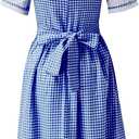 IMISHM Halloween Costumes for Women Girl Storybook Adults Character Costume Blue White Gingham Dress Hair Ribbons sock set (XL)