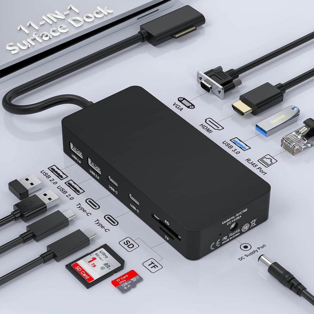 Surface Dock Triple Display(4K HDMI +VGA), Surface Pro Docking Station with 60W Power, Microsoft Surface Dock for Surface Pro 9/8/X/7/6/5/4/3,Surface Book 3/2,Surface Book, Surface Laptop go/5/4/3/2/1