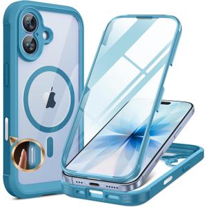 Miracase for iPhone 17 Case 6.3'', Full-Body Military Grade Drop Protection Outdoor Phone case with Built-in Glass Screen &Camera Control, Easy Installation, No Gap, Compatible with MagSafe, Blue