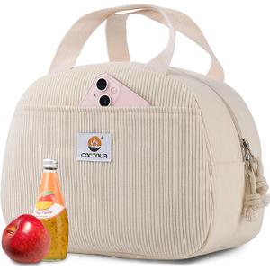 CaCTOUR Lunch Bag Lunch Box for Women Girls Teens, Cute Lunch Box Cooler Bag, Portable Small Reusable Corduroy Insulated Lunch Box for Work/Travel/Picnic/School (Beige)