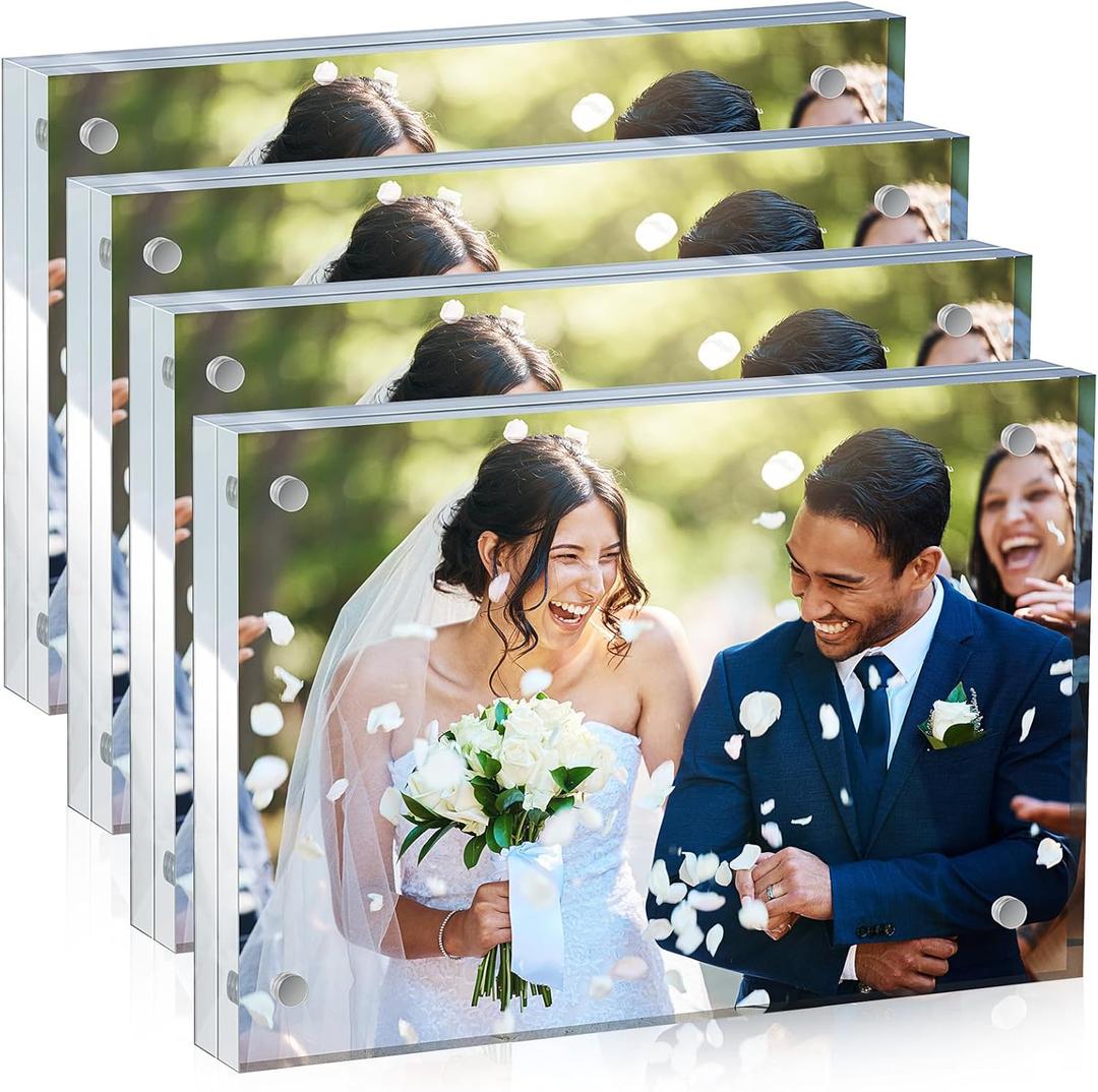 Yalikop 4 Pcs Clear Acrylic Picture Frames Magnetic Acrylic Photo Frame Thick Desktop Display Double Sided Freestanding Floating for Bedroom Living Room Home Office Store Supplies (3.5 x 5 Inch)