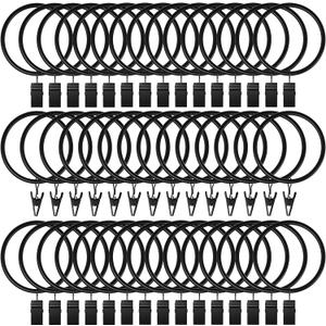 44Pack Curtain Rings with Clips Hooks, Rustproof Metal Stainless Steel Drapery Rings, 2in Interior Diameter Curtain Hangers Clips, Fits Diameter 1.8 in Rod, Vintage Black