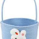 DERAYEE Easter Basket with Handle, Cute Bunny Carrot Basket Easter Egg Hunts Gift Baskets for Easter Party Favors Candy Gifts Storage (Blue)