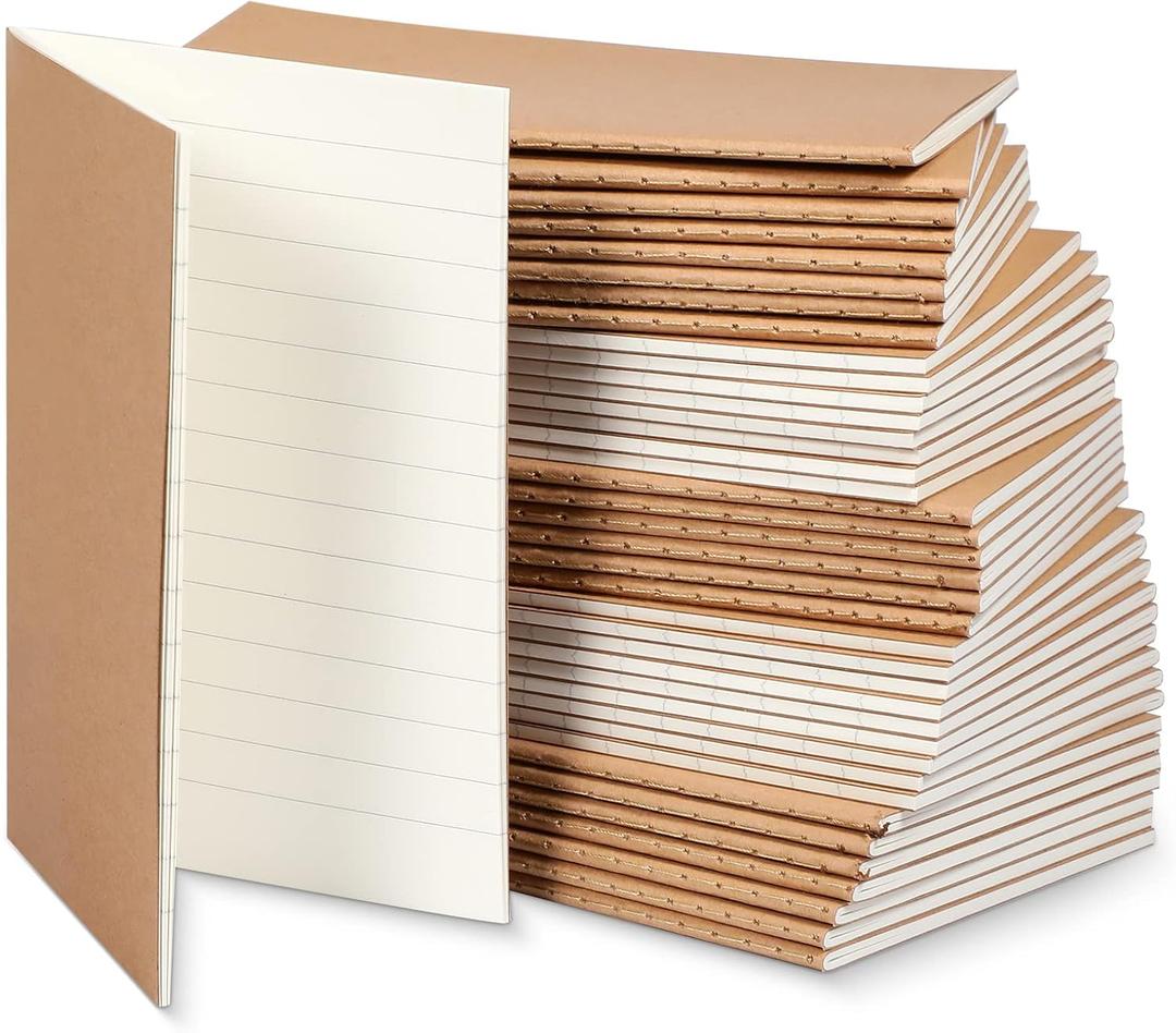 Outus 50 Pieces Pocket Notebook Bulk 5.12''x 3.54'' Mini Travel Journals Small Memo Kraft Notepads for Students School Classroom Sketching(Brown Cover,Horizontal Line)