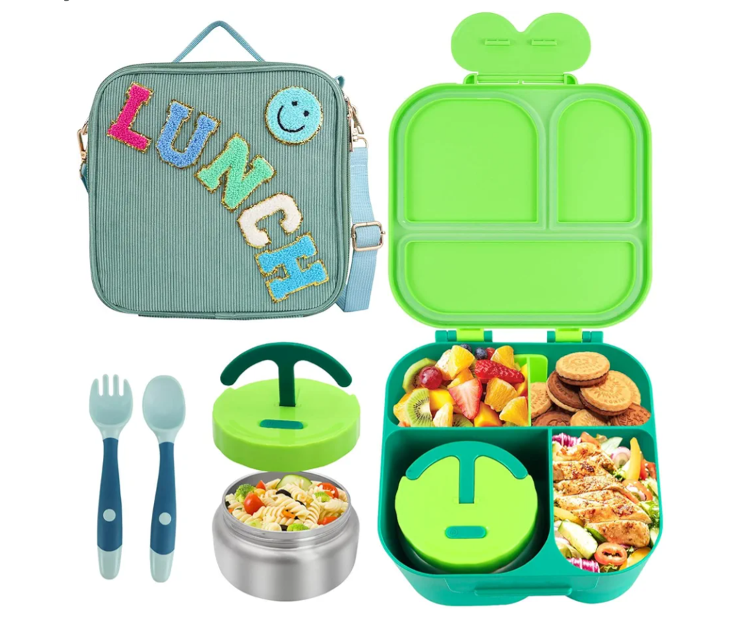 Lunch Box with Bento Box, with Leak Proof Thermo Food Jar, Preppy Corduroy Insulated Lunch Bag for Boys Girl Kids Teens School Travel Picnic