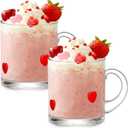 2 Pcs Valentine's Day Icon Glass Cups 14oz Heart Icon Mugs with Handle Clear Drinking Glasses Double Old Fashioned Hand Blown Cocktail Glassware for Women Valentine Party Birthday Gift