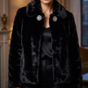 Womens Faux Fur Coat Cropped Fur Jacket Fluffy Long Sleeve Open Front Fuzzy Winter Warm Outerwear (Black,M-L)