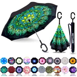MRTLLOA 40/ 49/ 56 Inch Oversize Windproof Inverted Reverse Upside Down Umbrella, Golf Size Rain Umbrella, Double Layer, C-Shaped Handle for Men, Women and Kids(Green Peacock, 49 Inch)